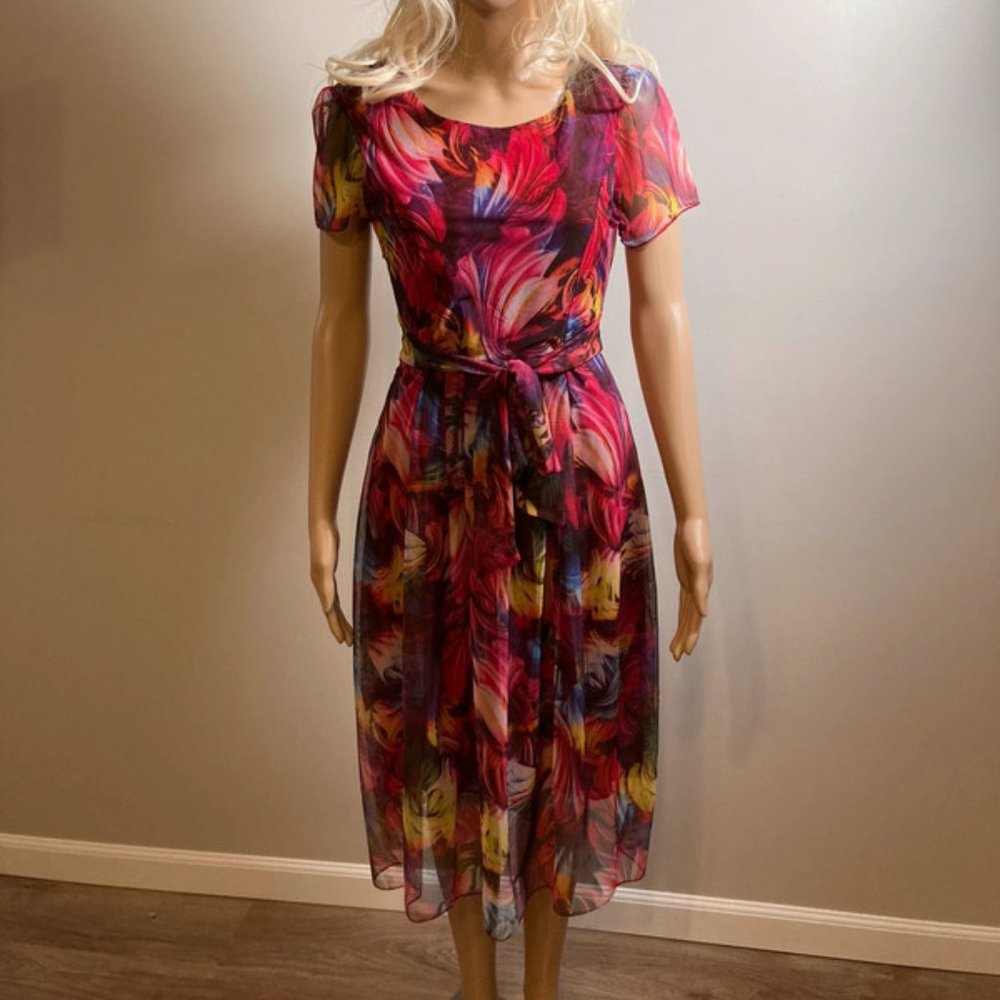 New multicolor layered polyester dress